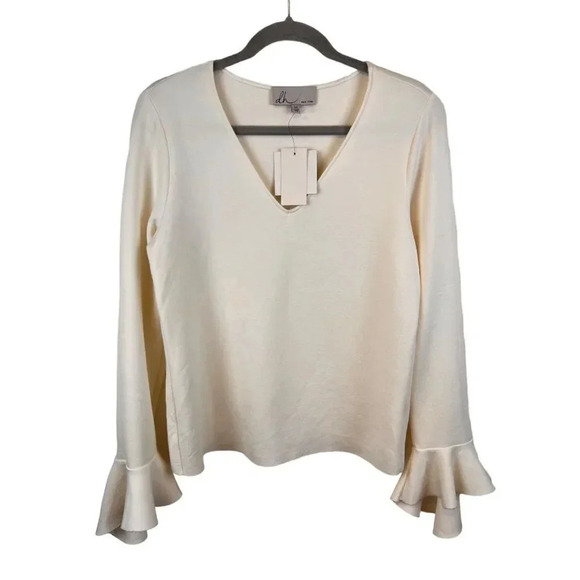 DH New York Pearl ruffle sleeve top Sz M New - Picture 1 of 14